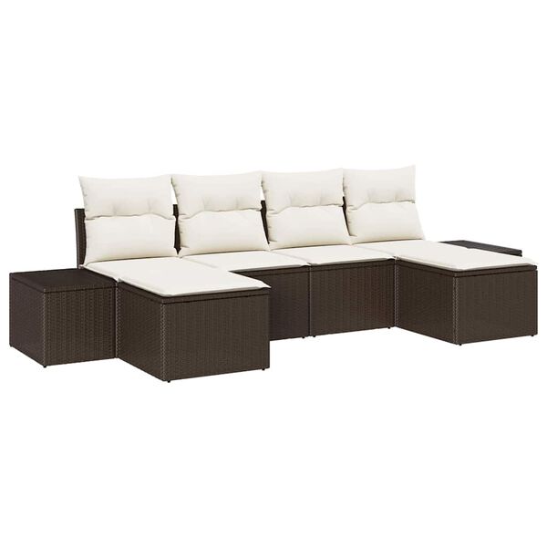 vidaXL Gartensofa-set mit Kissen 6 pcs Braun Poly-Rattan