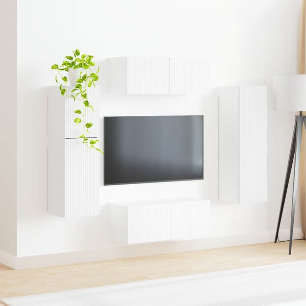 vidaXL TV-Schrankset Wandmontiert 4 pcs Wei&szlig; Holzwerkstoff