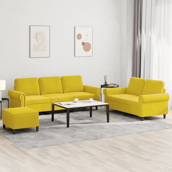 vidaXL 3-tlg. Sofagarnitur mit Kissen Gelb Samt