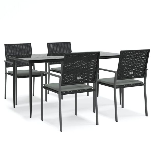 vidaXL 5-tlg. Garten-Essgruppe mit Kissen Poly Rattan und Stahl