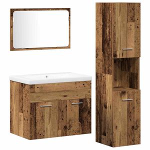 vidaXL Badezimmerm&ouml;bel-Set mit Regal mit T&uuml;r 4 pcs Braun Holzwerkstoff