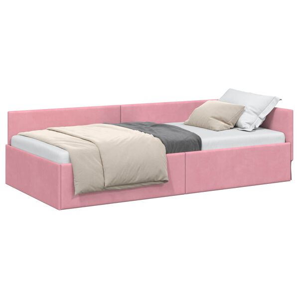 vidaXL Eckbettgestell Rosa 90 cm x 190 cm Polyester und Sperrholz