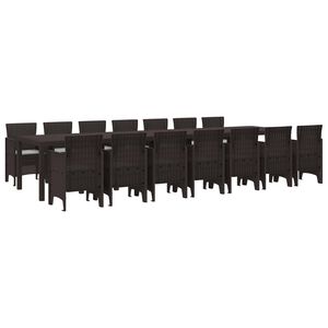 vidaXL Garten-Esszimmergarnitur mit Kissen mit Kissen 15 pcs Braun PP