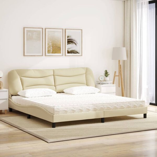 vidaXL Bett mit Matratze "Hvar" Creme 200x200 cm Stoff