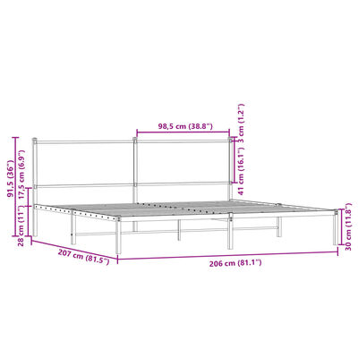 vidaXL Bettgestell mit Kopfteil Metall Braun Eichen-Optik 90x200 cm