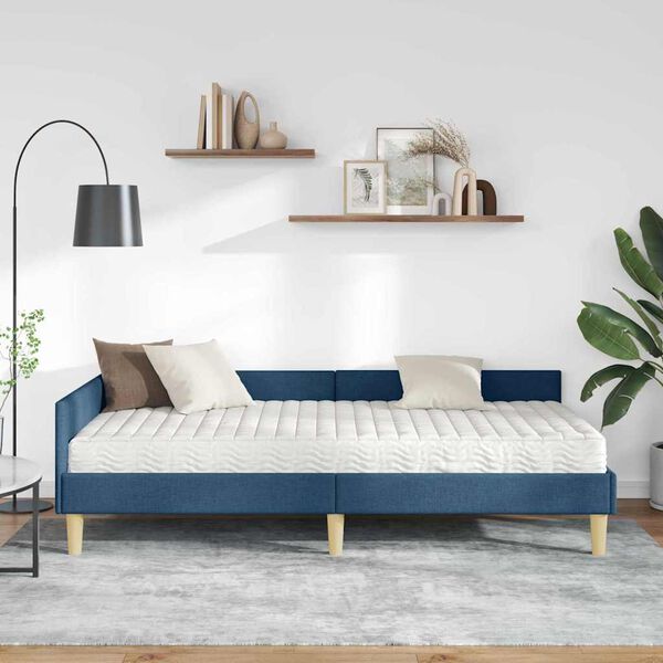 vidaXL Eckbettgestell mit Matratze mit Matratze 2 pcs Blau Stoff