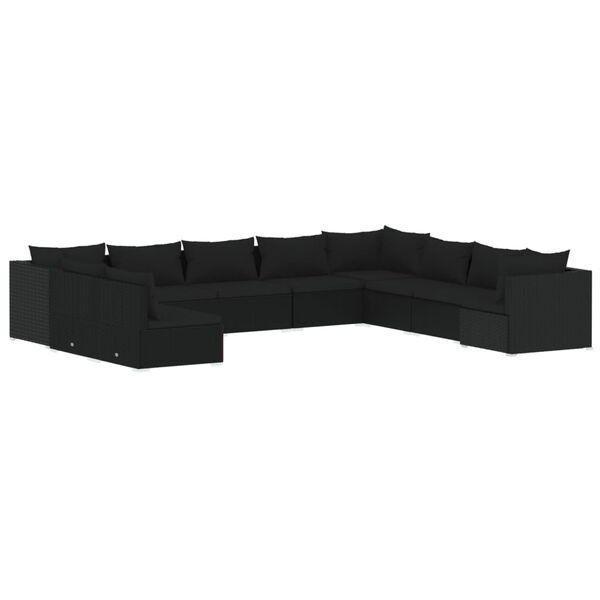 vidaXL 10-tlg. Garten-Lounge-Set mit Kissen Schwarz Poly Rattan