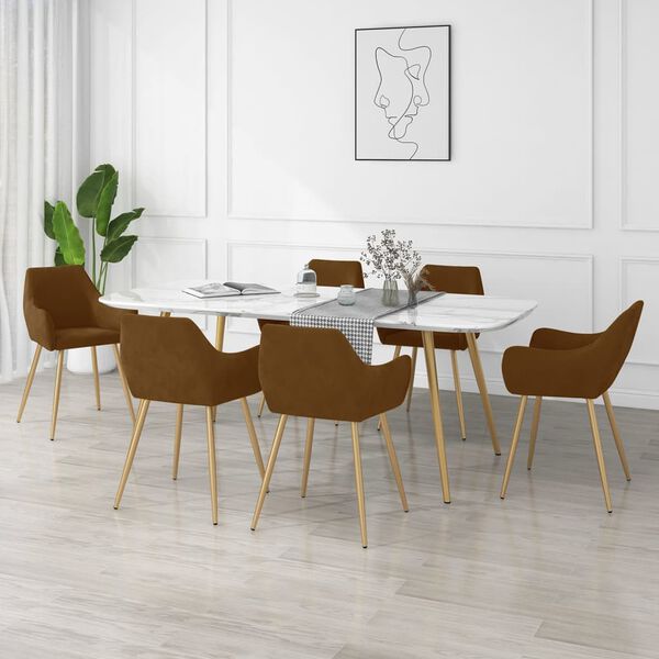vidaXL Esszimmerst&uuml;hle 6 Stk. Braun Samt