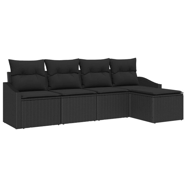 vidaXL Sofa Set mit Kissen 5 pcs Schwarz Poly Rattan