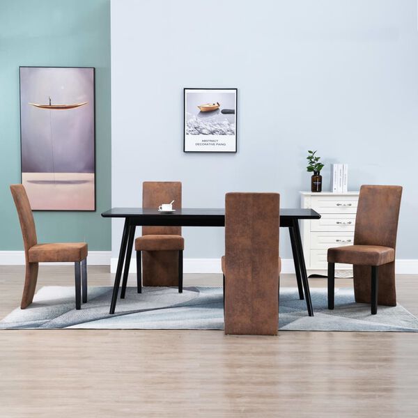 vidaXL Esszimmerst&uuml;hle 4 Stk. Braun Kunstleder in Wildleder-Optik