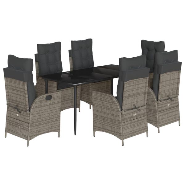 vidaXL 7-tlg. Garten-Essgruppe mit Kissen Grau Poly Rattan