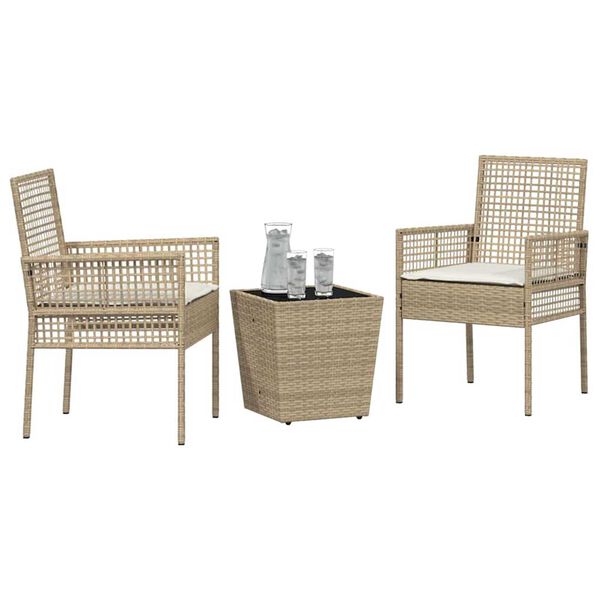 vidaXL Garten Bistro Set 3 pcs Beige Poly Rattan