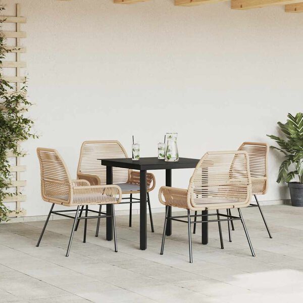 vidaXL 5-tlg. Garten-Essgruppe mit Kissen Braun Poly Rattan Glas