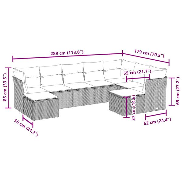 vidaXL 9-tlg. Garten-Sofagarnitur mit Kissen Braun Poly Rattan