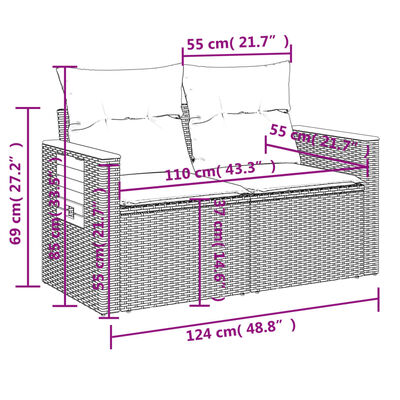 vidaXL 7-tlg. Garten-Sofagarnitur mit Kissen Beige Poly Rattan