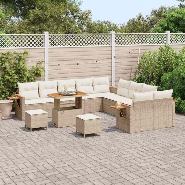 vidaXL Gartensofa-set mit Kissen 17 pcs Beige und Creme Poly-Rattan