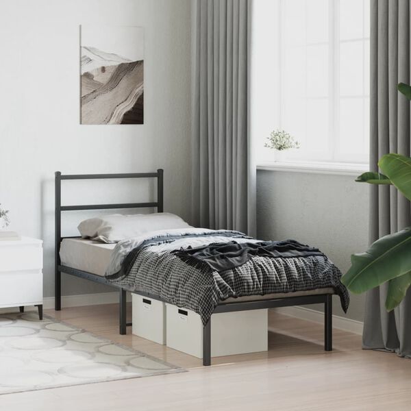 vidaXL Bettgestell mit Kopfteil Metall Schwarz 75x190 cm