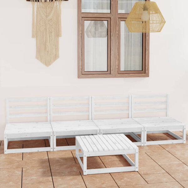 vidaXL 5-tlg. Garten-Lounge-Set Wei&szlig; Massivholz Kiefer
