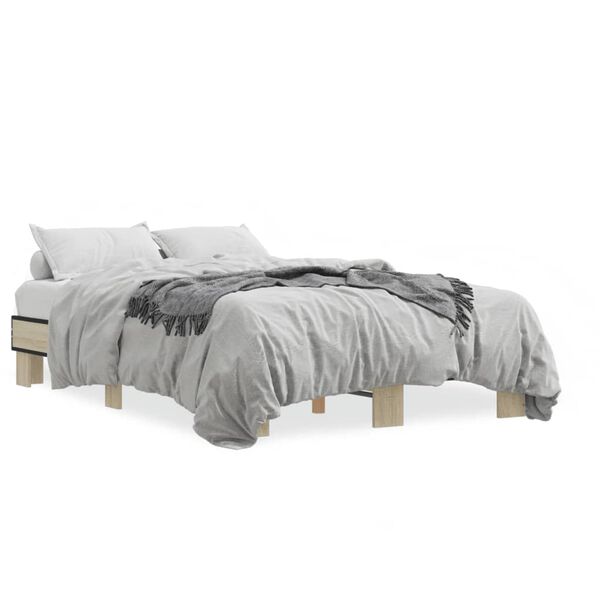 vidaXL Bettgestell Sonoma-Eiche 135x190 cm Holzwerkstoff und Metall