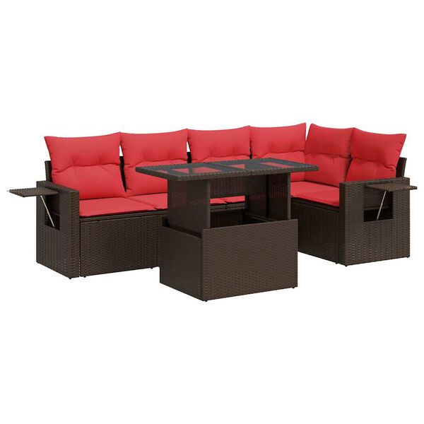 vidaXL 6-tlg. Garten-Sofagarnitur mit Kissen Braun Poly Rattan Akazie