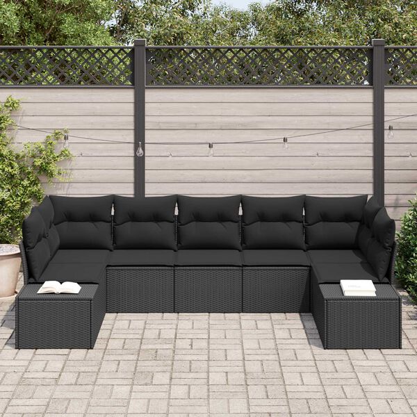 vidaXL Gartensofa-set mit Kissen 7 pcs Schwarz Poly-Rattan