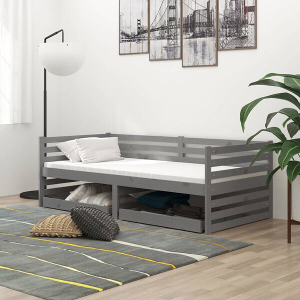 vidaXL Tagesbett mit Schubladen 90x200 cm Grau Massivholz Kiefer
