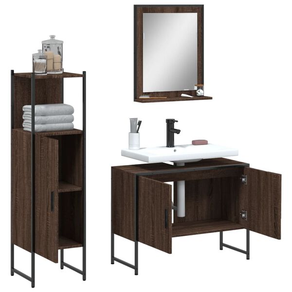 vidaXL 3-tlg. Badm&ouml;bel-Set Braun Eichen-Optik Holzwerkstoff