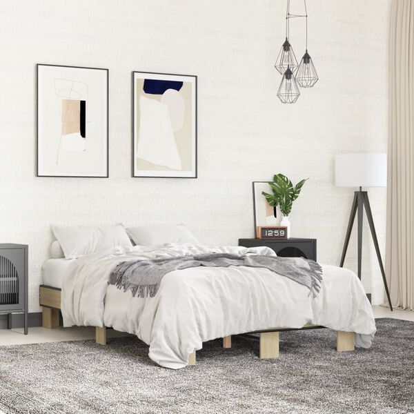 vidaXL Bettgestell Sonoma-Eiche 120x190 cm Holzwerkstoff und Metall