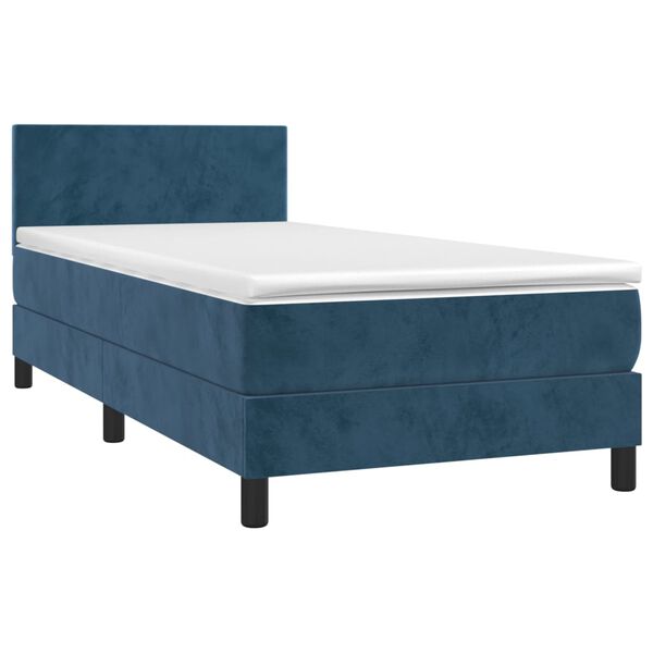 vidaXL Boxspringbett mit Matratze & LED Dunkelblau 100x200 cm Samt