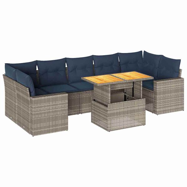 vidaXL 8-tlg. Garten-Sofagarnitur mit Kissen Grau Poly Rattan