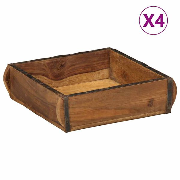 vidaXL Tablett 4 pcs Braun 29 x 31 x 10 cm Massives upgecyceltes Holz