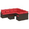 vidaXL Sofa Set mit Kissen 9 pcs Beige und Rot Poly-Rattan
