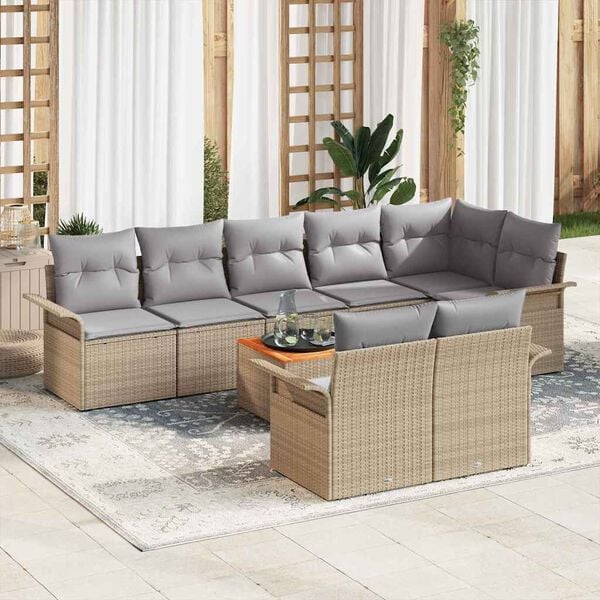 vidaXL Gartensofa-set mit Kissen 9 pcs Beige Poly-Rattan