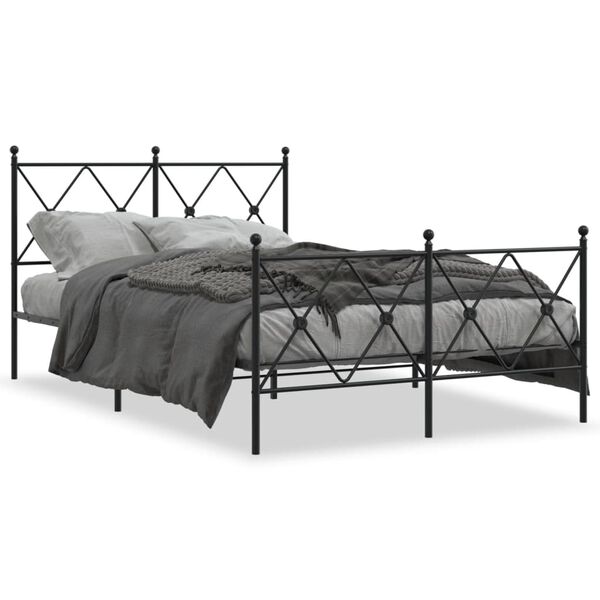 vidaXL Bettgestell mit Kopf- und Fu&szlig;teil Metall Schwarz 120x200 cm