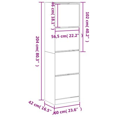 vidaXL Schuhschrank mit 4 Klappen Grau Sonoma 60x42x204 cm