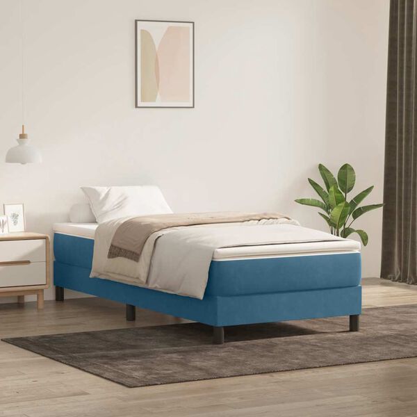 vidaXL Boxspringbett mit Matratze Dunkelblau 80x220 cm Samt