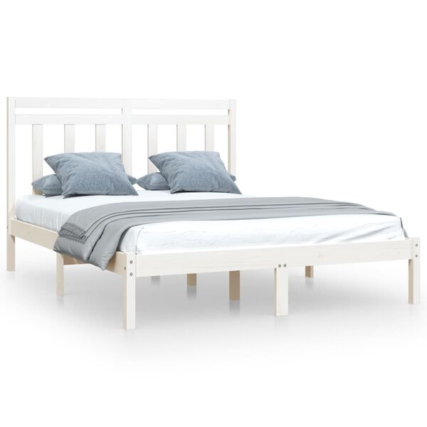 vidaXL Massivholzbett Wei&szlig; 135x190 cm