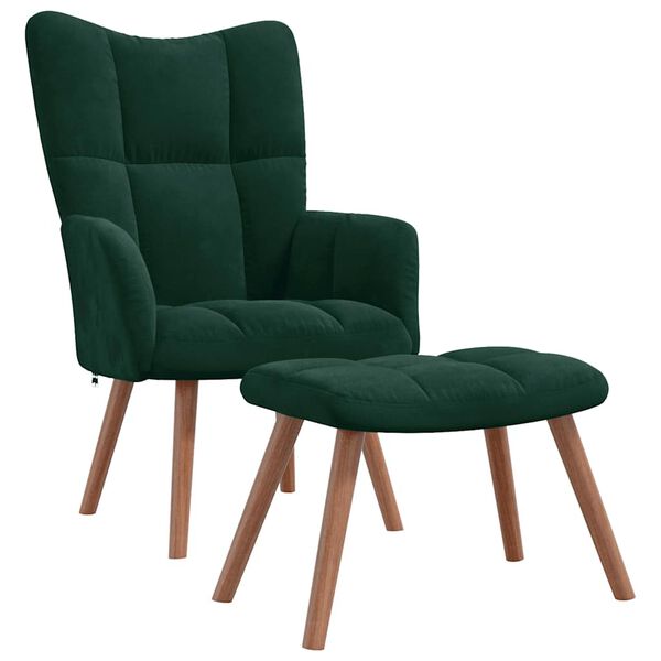 vidaXL Relaxsessel mit Hocker Dunkelgr&uuml;n Samt