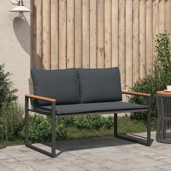 vidaXL Bank mit Kissen Grau und Dunkelgrau 115 x 65 x 72 cm Rattan