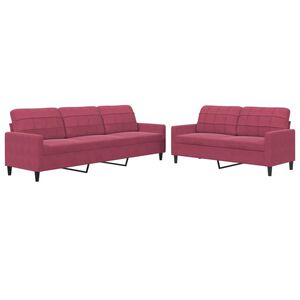 vidaXL 2-tlg. Sofagarnitur mit Kissen Weinrot Samt