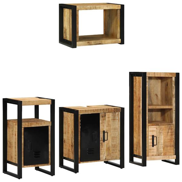vidaXL Badezimmerm&ouml;bel Set mit Regal 4 pcs Braun Massivholz Mango
