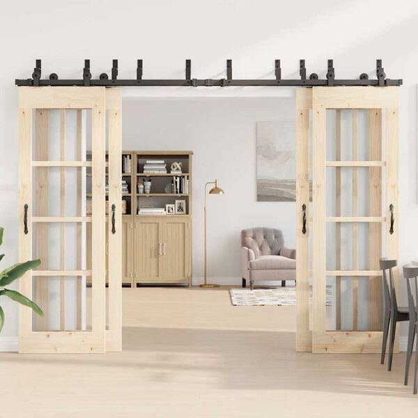 vidaXL Schiebet&uuml;rbeschlag-Set 305 cm Stahl Schwarz