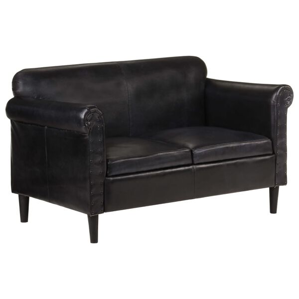 vidaXL 2-Sitzer-Sofa Schwarz Echtleder