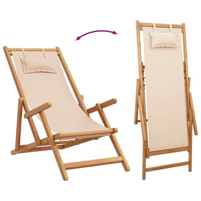 vidaXL Strandstuhl Klappbar Beige Massivholz Eukalyptus und Stoff