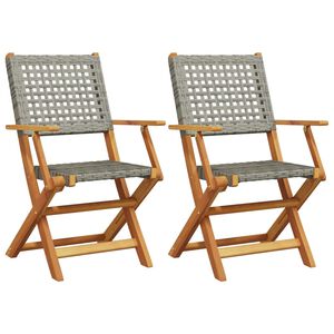 vidaXL Klappst&uuml;hle, 2 St&uuml;ck, grau, Massivholz Akazie und Polyrattan