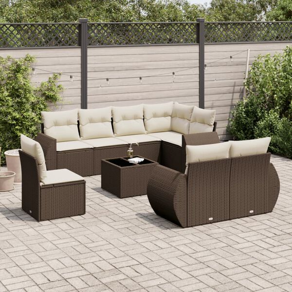 vidaXL 9-tlg. Garten-Sofagarnitur mit Kissen Braun Poly Rattan