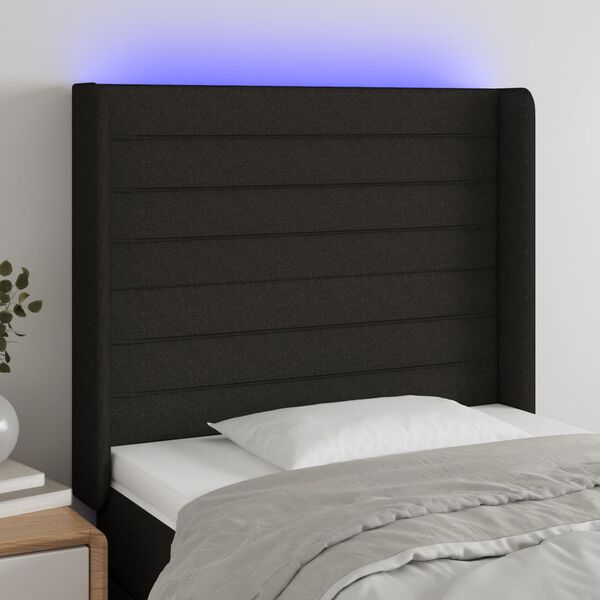 vidaXL LED Kopfteil Schwarz 103x16x118/128 cm Stoff