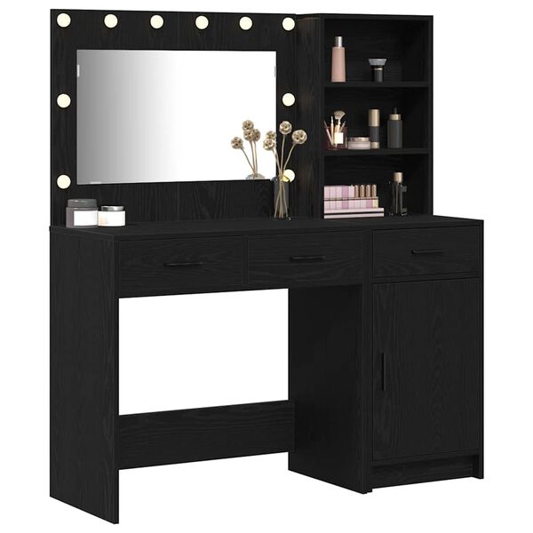 vidaXL Schminktisch mit Spiegelbeleuchtung 2 pcs Schwarz Holzwerkstoff