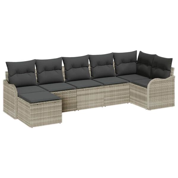vidaXL Garten-Sofa-Set mit Kissen 7 pcs Hellgrau Poly Rattan