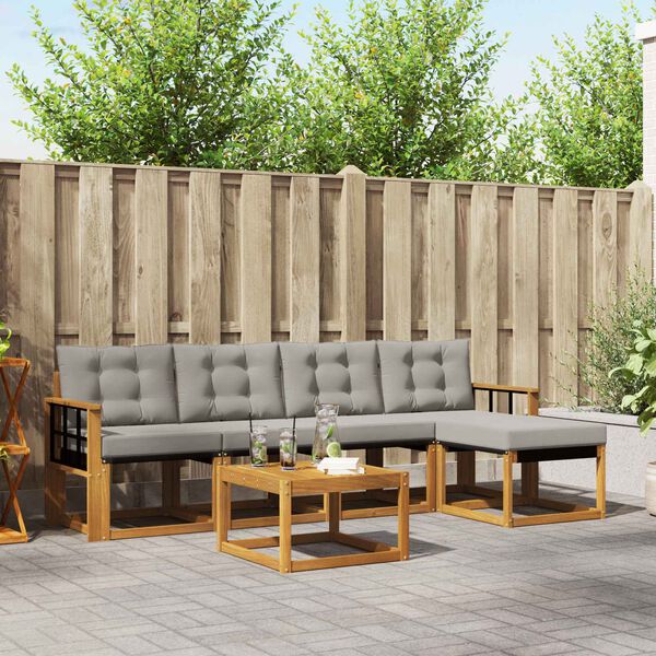 vidaXL Outdoor-Sofagarnitur mit Kissen 6 pcs Nat&uuml;rlich und Hellgrau